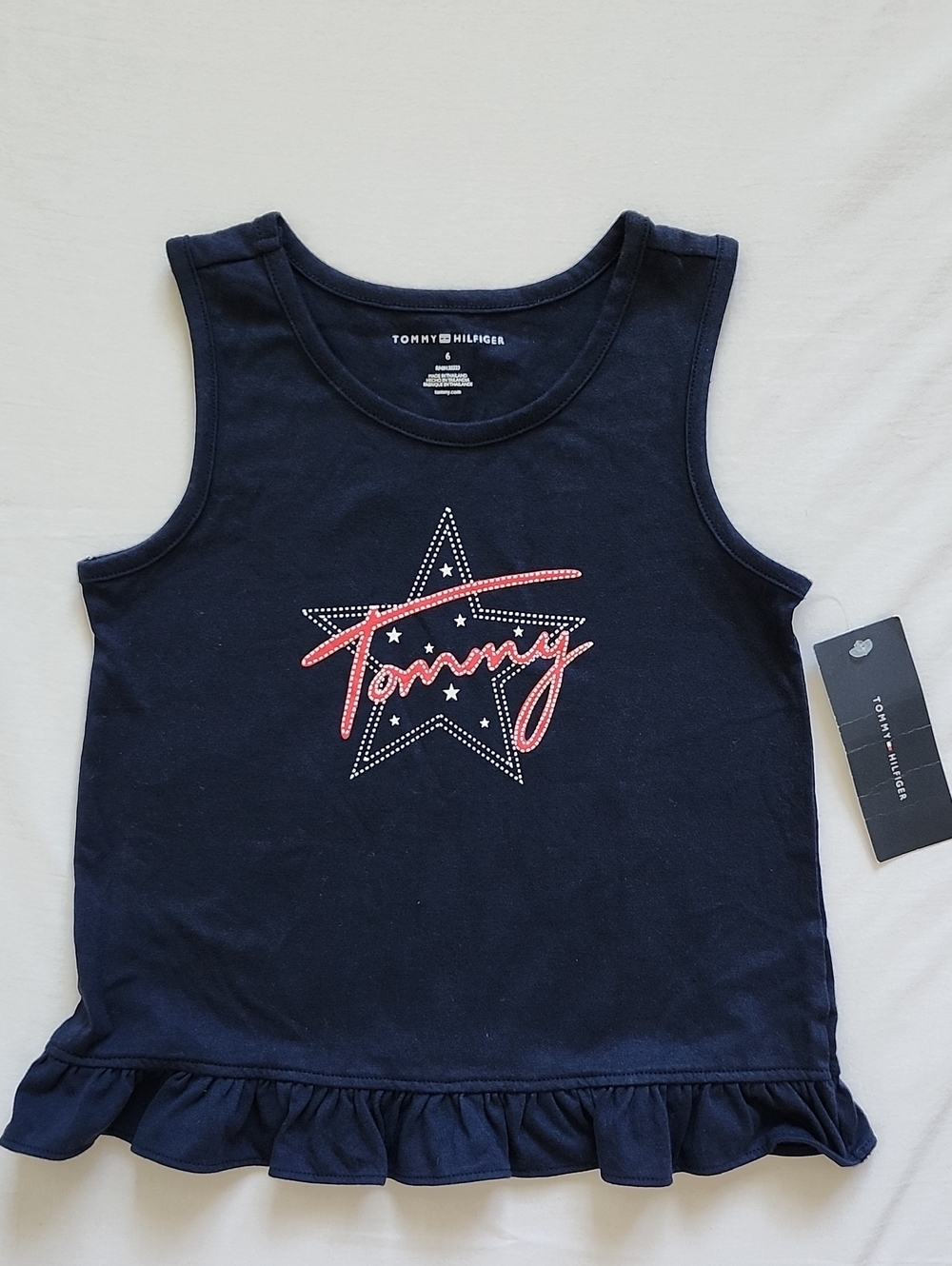 Tommy Hilfiger Girls Navy Star Ruffle Hem Tank Top Size 6 NWT